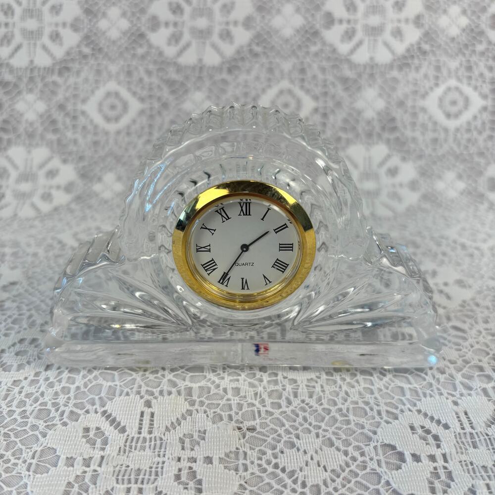 Vintage Aurora Cut 24% Lead Crystal Quartz Desk Clock USA